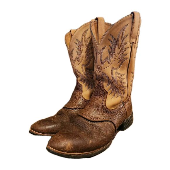 Ariat Heritage Roughstock Western Cowboy Boots Brown Tan Leather Men’s 9.5D